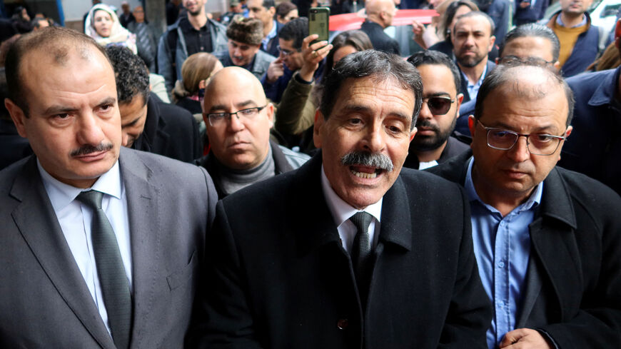 FILE PHOTO: Tunisian prominent activist, Ayachi Hammami, speaks outside a court in Tunis, Tunisia January 10, 2023. REUTERS/Jihed Abidellaoui/File Photo