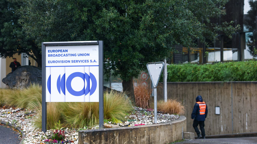 The European Broadcasting Union (EBU) logo stands outside its headquarters ahead of a General Assembly meeting to debate and possibly vote on Israel’s participation in Eurovision 2026, in Geneva, Switzerland, December 3, 2025. REUTERS/Denis Balibouse