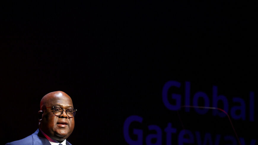 Democratic Republic of the Congo's President Felix Tshisekedi delivers a speech during the Global Gateway Forum in Brussels, Belgium October 9, 2025. REUTERS/Yves Herman
