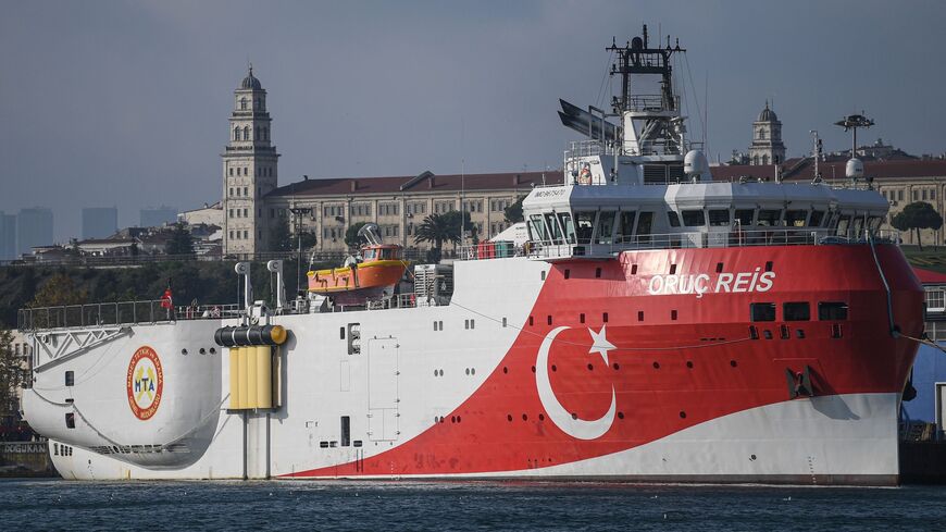 This picture taken on Aug. 23, 2019 in Istanbul shows a view of Turkish General Directorate of Mineral research and Exploration's (MTA) Oruc Reis seismic research vessel docked at Haydarpasa port, which searches for hydrocarbon, oil, natural gas and coal reserves at sea. 