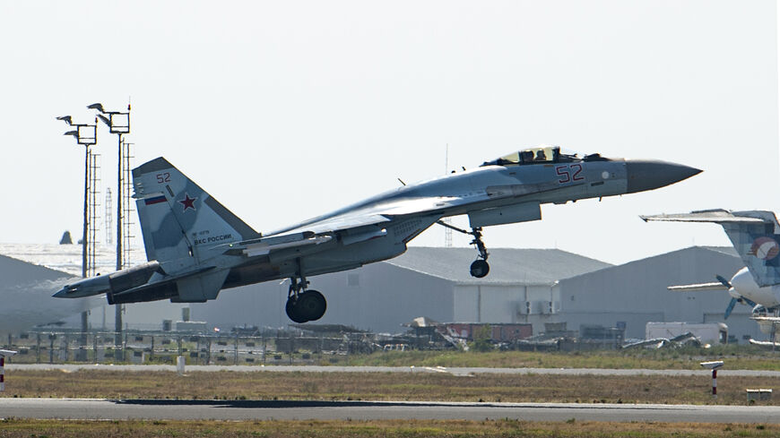 A Russian Sukhoi Su-35 fighter takes off during an air show at the Teknofest festival at Ataturk Airport in Istanbul on Sept. 17, 2019. 