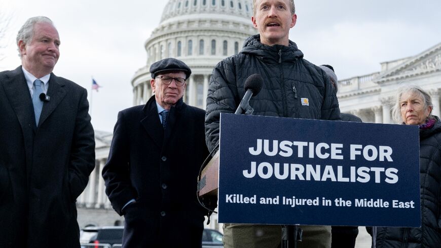 AFP journalist Dylan Collins speaks about his experience of being wounded during an Israeli attack on a group of reporters in southern Lebanon on October 13, 2023 