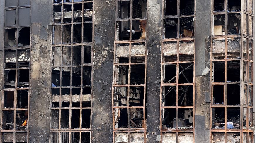 A building burned during the recent protests in Iran, demonstrations in which thousands of people died