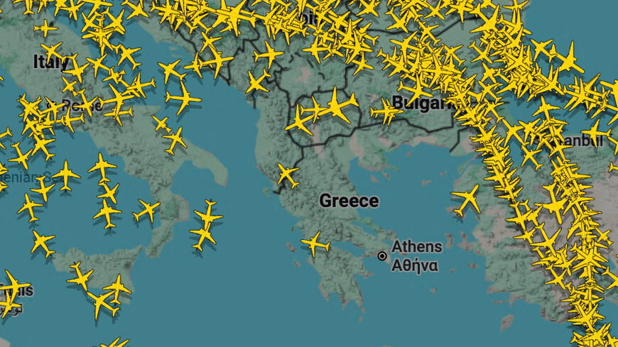 A flight radar map shows almost empty airspace over Greece, after airports across Greece suspended arrivals and departures due to unspecified issues affecting radio frequencies, according to the Greek aviation authority, in this screengrab obtained from the internet on January 4, 2026. FLIGHTRADAR24.COM via REUTERS