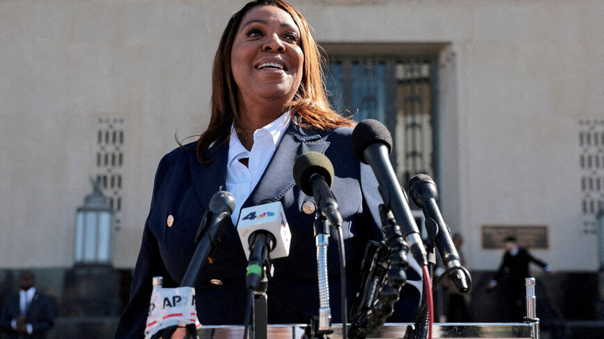 FILE PHOTO: New York Attorney General Letitia James speaks to the media outside the U.S. District Court for the Eastern District of Virginia, in Norfolk, Virginia, U.S., October 24, 2025. REUTERS/Jonathan Ernst/File Photo
