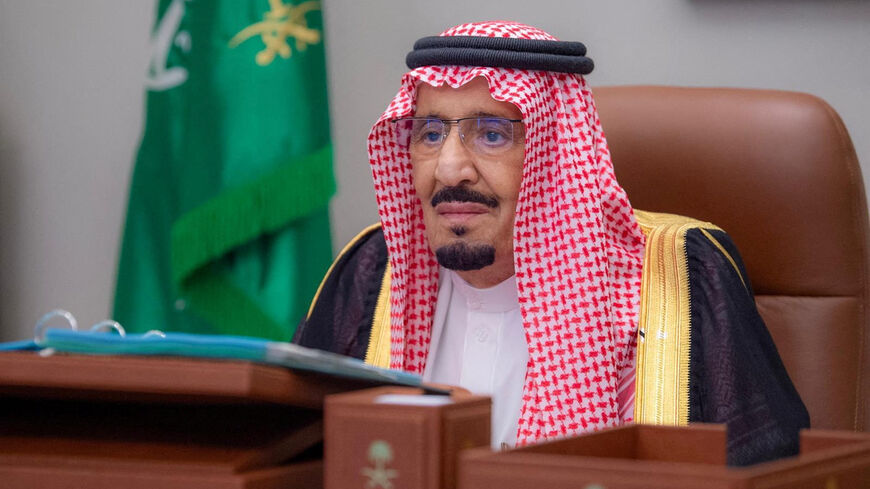 Saudi King Salman bin Abdulaziz chaired a virtual cabinet meeting from his office in Jeddah, Saudi Arabia, May 28, 2024. Saudi Press Agency/Handout via REUTERS