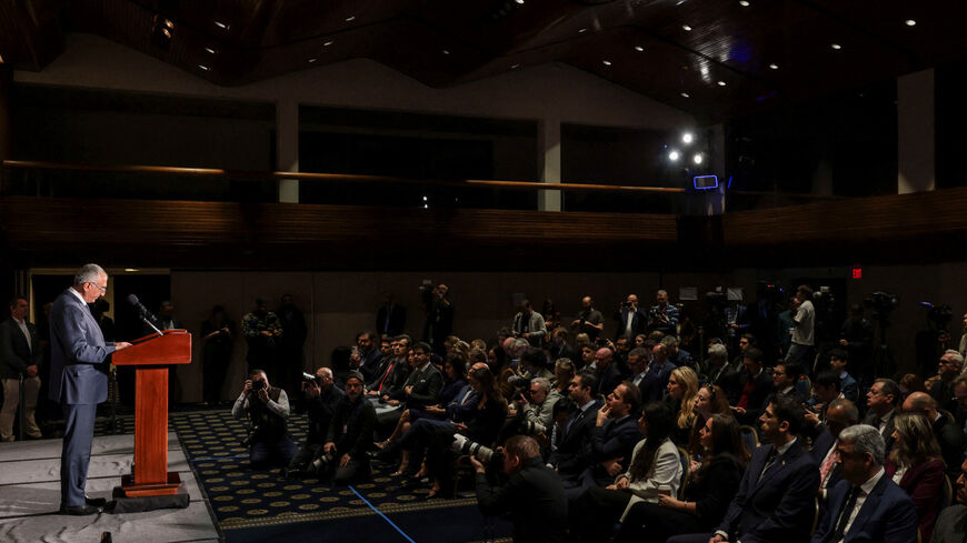 Reza Pahlavi, the son of Iran's last shah and an Iranian opposition figure, speaks during a press conference in Washington, D.C., U.S., January 16, 2026. REUTERS/Jonathan Ernst