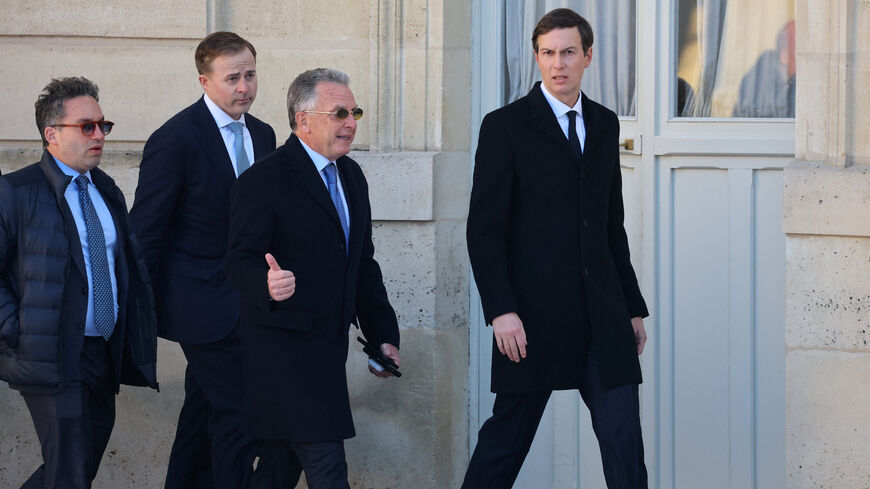 U.S. Special Envoy Steve Witkoff and Jared Kushner, U.S. President Donald Trump's son-in-law, arrive for a lunch meeting with French President Emmanuel Macron and Ukraine's President Volodymyr Zelenskiy before a summit of the so-called 'Coalition of the Willing' at the Elysee Palace in Paris, France, January 6, 2026. REUTERS/Sarah Meyssonnier
