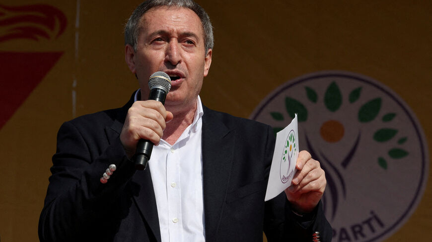 Tuncer Bakirhan, co-chair of pro-Kurdish Peoples' Equality and Democracy Party (DEM Party), speaks during a rally to celebrate Nowruz, which marks the arrival of spring, in Istanbul, Turkey, March 17, 2024. REUTERS/Umit Bektas