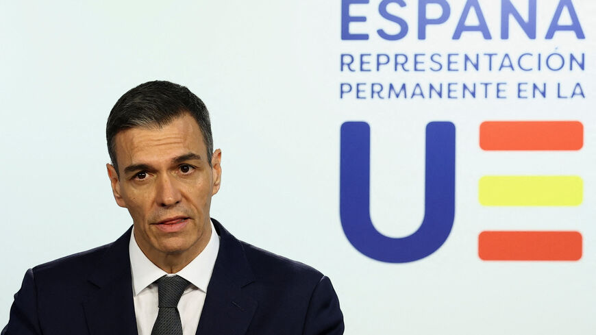 Spanish Prime Minister Pedro Sanchez speaks during a press conference after attending a special summit of European Union leaders to discuss transatlantic relations following U.S. President Donald Trump's threats to impose new tariffs on goods from a list of EU countries over his demand to acquire Greenland, in Brussels, Belgium January 23, 2026. REUTERS/Yves Herman