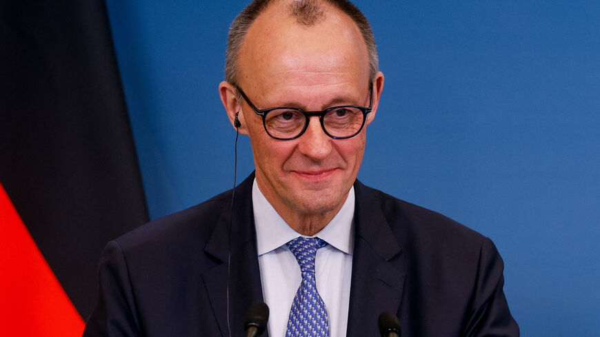 German Chancellor Friedrich Merz attends a  joint statement with Italian Prime Minister Giorgia Meloni (not pictured) at the end of Italian-German government consultations at Villa Doria Pamphili in Rome, Italy, January 23, 2026. REUTERS/Remo Casilli