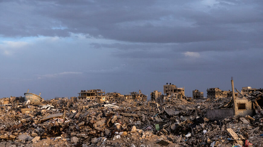 FILE PHOTO: Buildings lie in ruins amidst the rubble in Rafah, in the southern Gaza Strip, on December 8, 2025. REUTERS/Nir Elias /File Photo