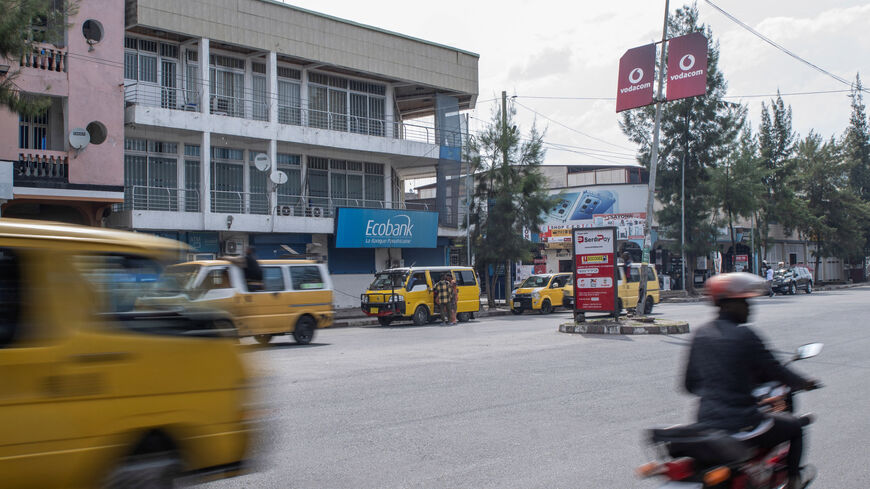 Motorists drive past the Ecobank bank branch that was closed when M23 rebels took control of Goma, in Goma, North Kivu province, Democratic Republic of Congo, January 22, 2026. REUTERS/Arlette Bashizi