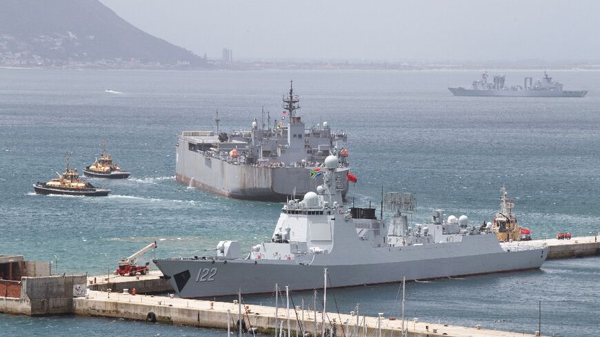 Two Chinese and an Iranian warship were docked off South Africa's naval base near Cape Town ahead of exercises of navies in the BRICS Plus grouping