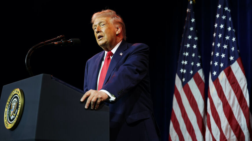 US President Donald Trump addresses a House Republican retreat at The John F. Kennedy Center for the Performing Arts on Jan. 6, 2026 in Washington, DC.