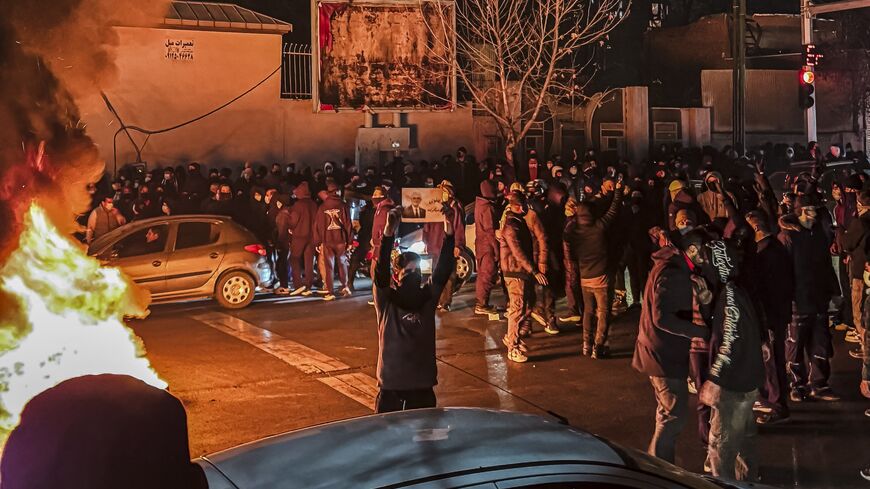 Iranians gather while blocking a street during a protest in Tehran, Iran, on Jan. 9, 2026.