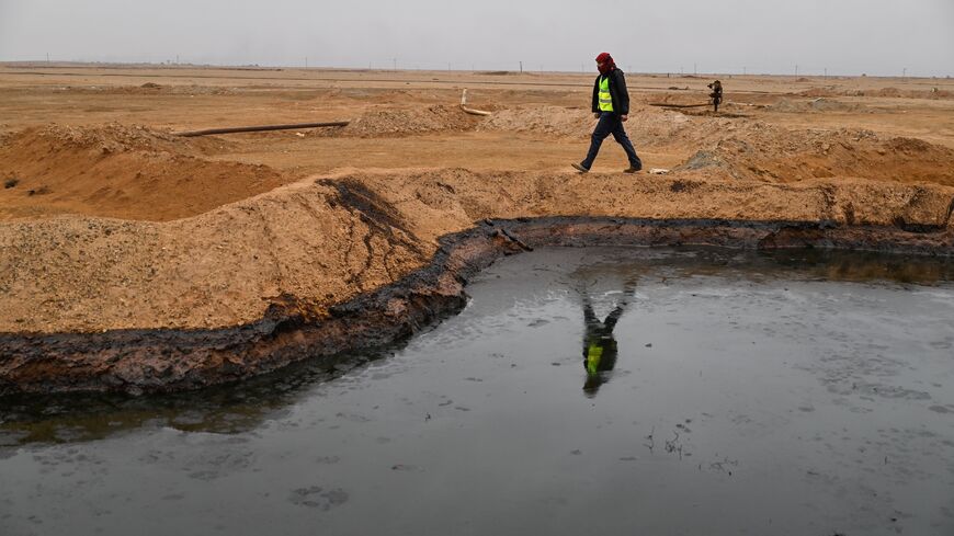 Naaman Abu Faisal, a worker at a filter station in the al-Omar oil field, in the Deir ez-Zor governorate, is seen on Jan. 22, 2026. 