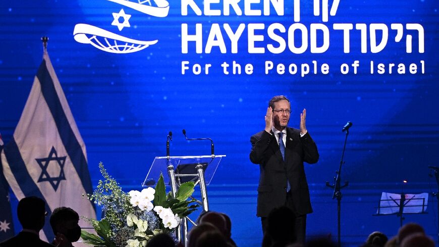 Israel’s President Isaac Herzog reacts during a Jewish community event in Melbourne on February 12, 2026