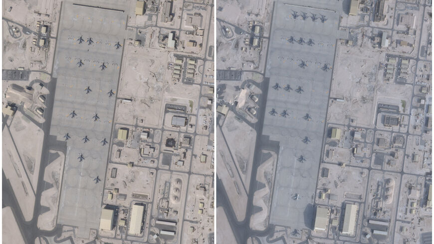 A combination of satellite images shows an increase in the number of aircraft at the Al-Udeid Air Base, near Doha, Qatar, comparing January 17, 2026 and February 1, 2026. 2026 PLANET LABS PBC/Handout via REUTERS