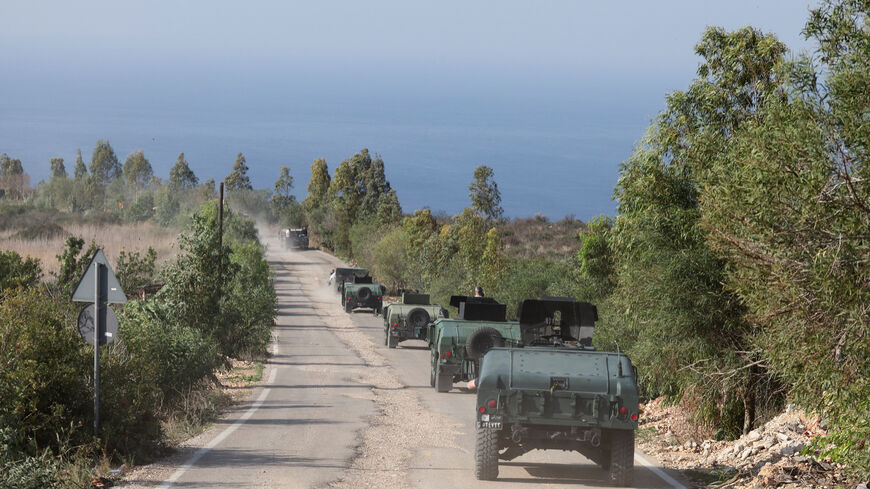 Lebanese army members drive military vehicles during a Lebanese army media tour, to review the army's operations in the southern Litani sector, in Naqoura, near the border with Israel, southern Lebanon, November 28, 2025. REUTERS/Aziz Taher/File Photo