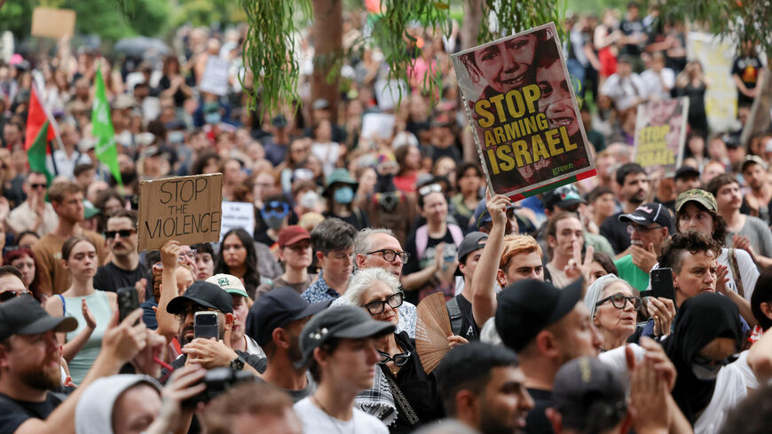 Demonstrators gather during the 'Rally Against Police Brutality' following clashes with police during a protest against Israeli President Isaac Herzog's state visit to Australia, in Sydney, Australia, February 10, 2026. REUTERS/Hollie Adams