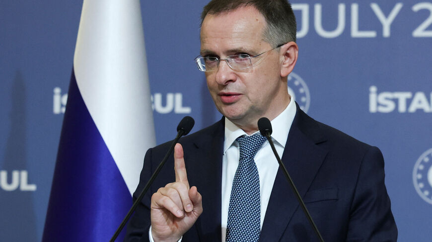 FILE PHOTO: Russia's presidential aide Vladimir Medinsky speaks during a press conference on the day of the third round of peace talks between Russia and Ukraine, in Istanbul, Turkey, July 23, 2025. REUTERS/Dilara Senkaya/File Photo