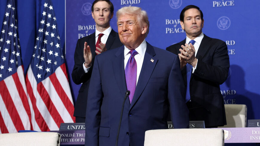 U.S President Donald Trump attends the inaugural Board of Peace meeting at the U.S. Institute of Peace in Washington, D.C., U.S., February 19, 2026. REUTERS/Kevin Lamarque
