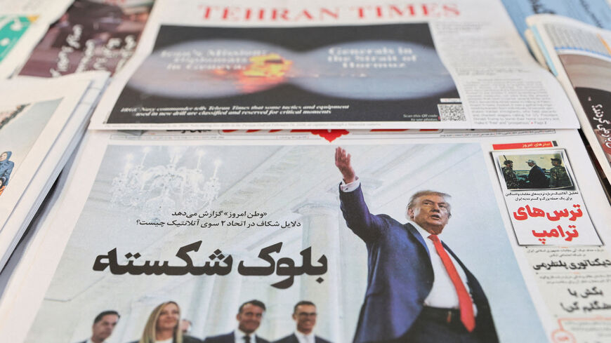 FILE PHOTO: An Iranian newspaper with a cover photo of U.S. President Donald Trump, in Tehran, Iran, February 17, 2026. Majid Asgaripour/WANA (West Asia News Agency) via REUTERS/File Photo