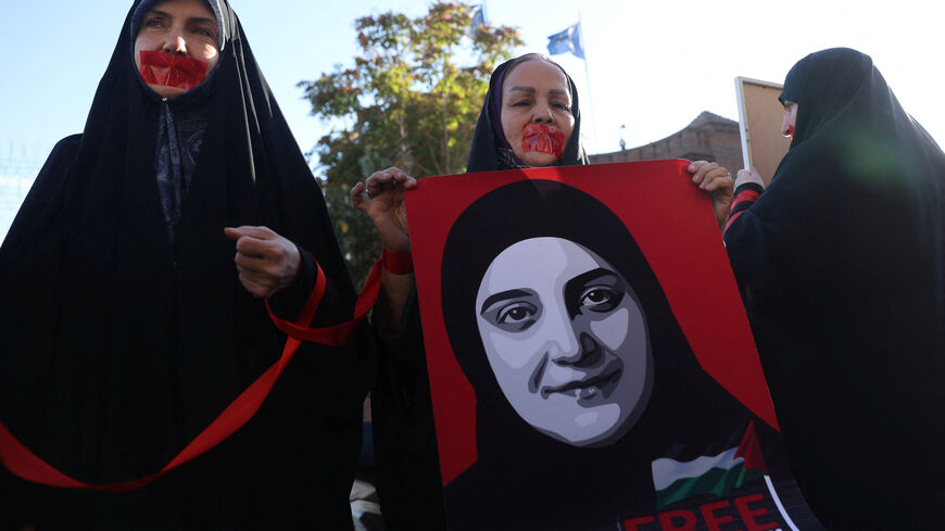 A group of students attend a gathering in support of an Iranian student prisoner in France, Mahdieh Esfandiari, in front of the French embassy in Tehran, Iran, October 21, 2025. Majid Asgaripour/WANA (West Asia News Agency) via REUTERS