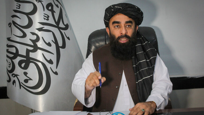 Zabihullah Mujahid, Taliban spokesperson, gestures during a press conference, following an escalation in cross-border tensions with Pakistan, in Kandahar, Afghanistan, February 27, 2026. REUTERS/Stringer