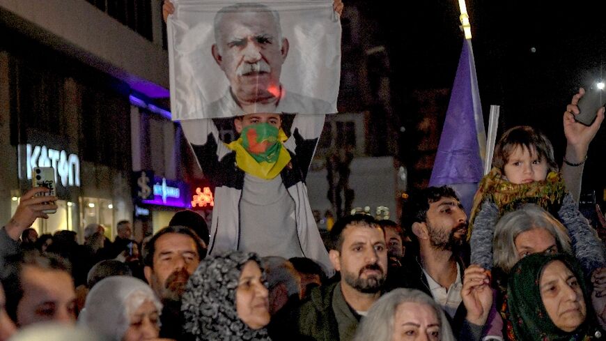 Protesters demand the release of PKK founder Abdullah Ocalan during a march in the Kurdish-majority city of Diyarbakir