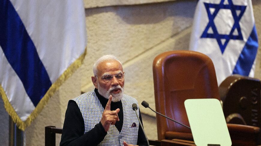 Indian Prime Minister Narendra Modi addresses the Israeli parliament, the Knesset, in Jerusalem