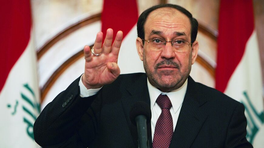 Iraqi Prime Minister Nuri al-Maliki speaks during a press conference on May 11, 2011, at the green zone area in Baghdad, Iraq. 