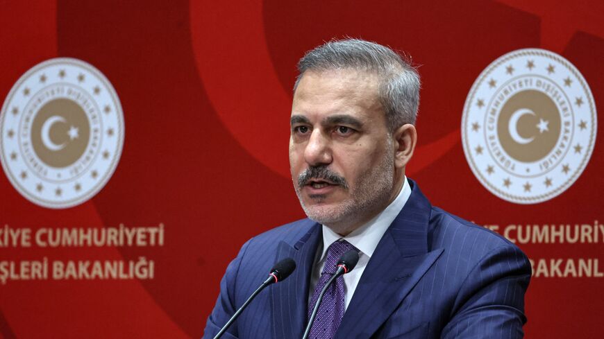 Turkish Foreign Minister Hakan Fidan speaks during a press statement with his French counterpart in Ankara, on Jan. 27, 2026.