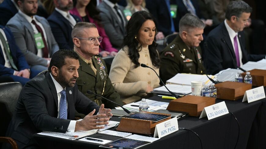Top US intelligence officials including National Intelligence Director Tulsi Gabbard (center) testify on March 18, 2026 in front of a Senate committee to examine worldwide threats 