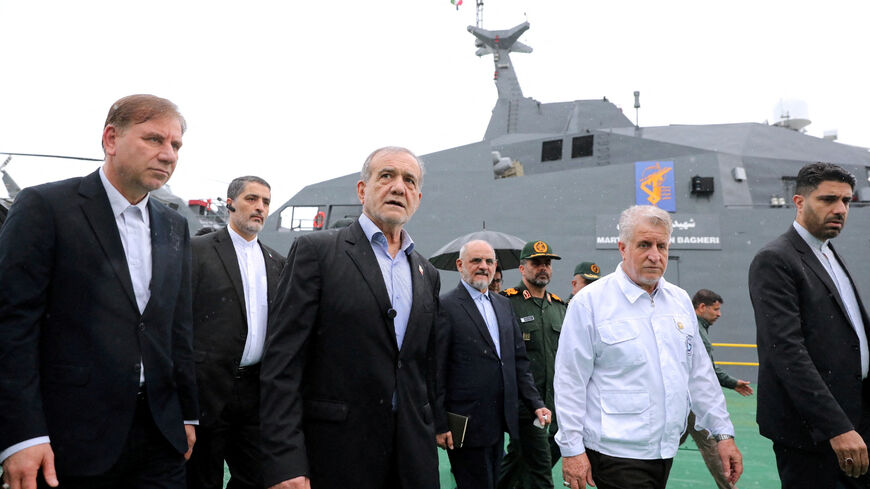 FILE PHOTO: Iranian President Masoud Pezeshkian visits IRGC Navy equipment in Bushehr, Iran, February 13, 2025. Iran's Presidential website/WANA (West Asia News Agency)/Handout via REUTERS/File Photo