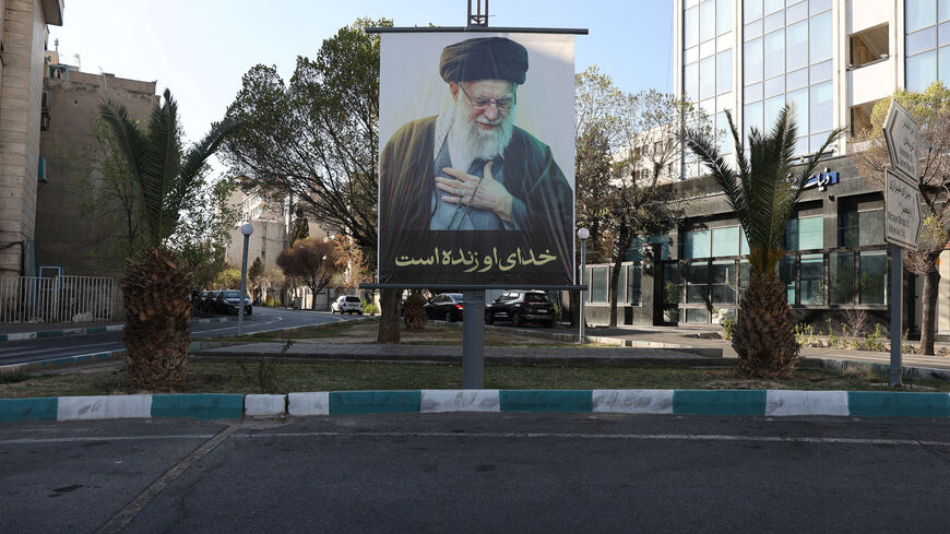 A banner of Iran's Supreme Leader Ayatollah Ali Khamenei on a street, after he was killed in Israeli and U.S. strikes on Saturday, in Tehran, Iran, March 1, 2026. Majid Asgaripour/WANA (West Asia News Agency) via REUTERS