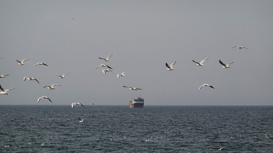 Birds fly near a boat in the Strait of Hormuz amid the U.S.-Israeli conflict with Iran, as seen from Musandam, Oman, March 2, 2026.REUTERS/Amr Alfiky
