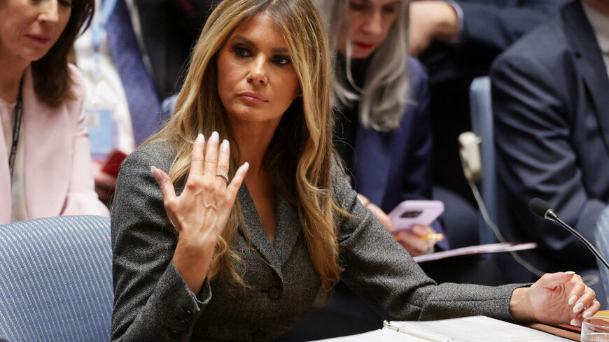 U.S. first lady Melania Trump presides over a United Nations Security Council meeting, at U.N. headquarters in New York City, U.S., March 2, 2026. REUTERS/Jeenah Moon