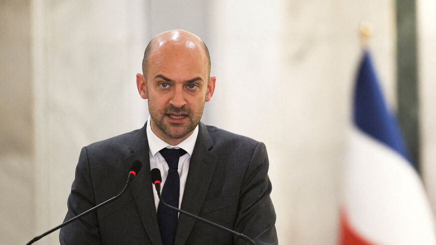 FILE PHOTO: French Minister for Europe and Foreign Affairs Jean-Noel Barrot speaks during a press conference in Baghdad, Iraq, February 5, 2026. REUTERS/Ahmed Saad/File Photo