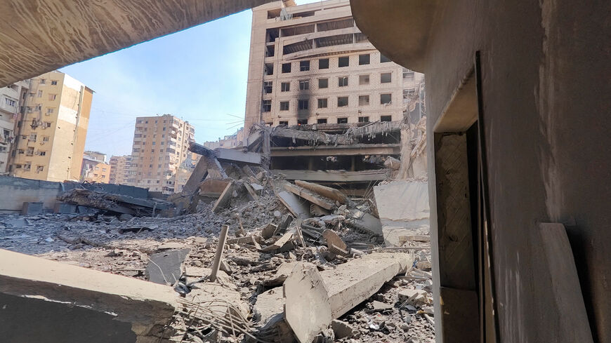 Debris at the site of an Israeli strike on a building that houses Al-Manar TV offices in Beirut's southern suburbs, following an escalation between Hezbollah and Israel amid the U.S.-Israeli conflict with Iran, Lebanon, March 3, 2026. Picture taken with a mobile phone. REUTERS/Stringer
