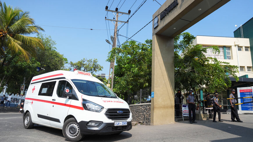 An ambulance carries injured people to the National Hospital Galle for treatment after submarine attack on Iranian ship off Sri Lanka, in Galle, Sri Lanka, March 4, 2026. REUTERS/Thilina Kaluthotage