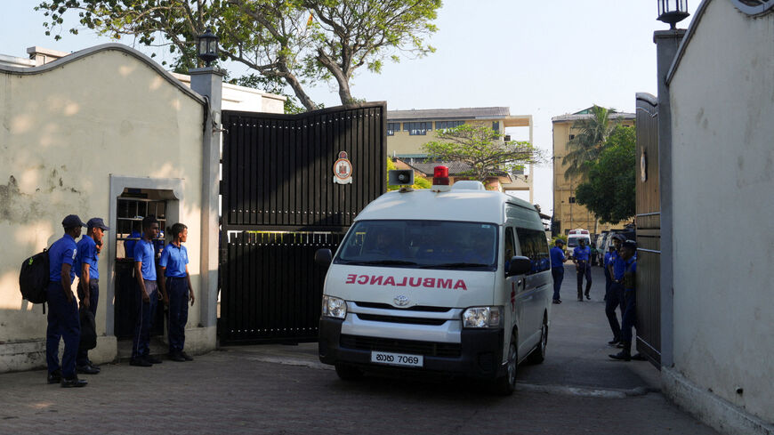 An ambulance leaves a navy camp after a submarine attack on the Iranian military ship, Iris Dena, off Sri Lanka, in Galle, Sri Lanka, March 4, 2026. REUTERS/Thilina Kaluthotage