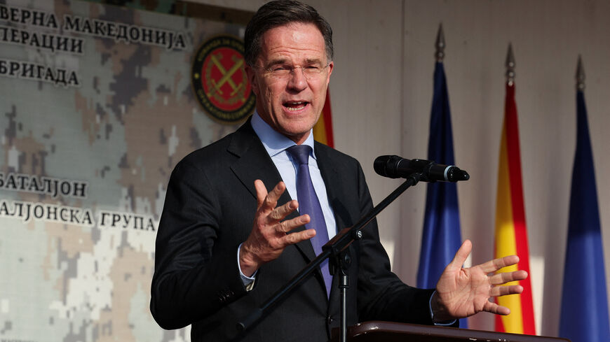 NATO Secretary General Mark Rutte speaks during a visit to the North Macedonian army's Ilinden barracks in Skopje, North Macedonia, March 3, 2026. REUTERS/Ognen Teofilovski