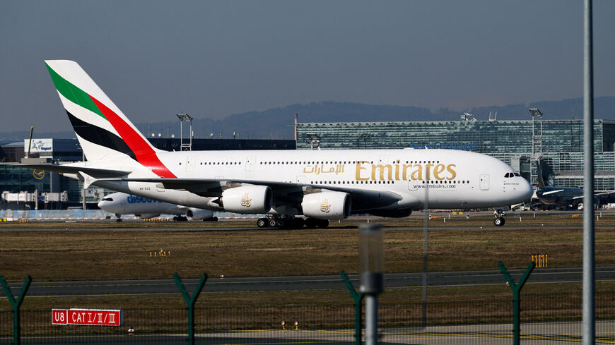 FILE PHOTO: An Emirates plane with German tourists evacuated from the Middle East arrives from Dubai, amid the U.S.-Israeli conflict with Iran, at the airport in Frankfurt, Germany, March 3, 2026. REUTERS/Kai Pfaffenbach/File Photo