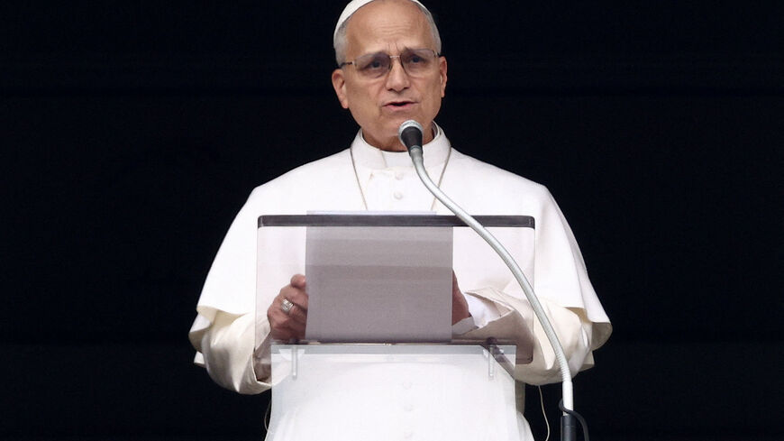 Pope Leo XIV leads the Angelus prayer from the window of the Apostolic Palace at the Vatican, March 1, 2026. REUTERS/Guglielmo Mangiapane