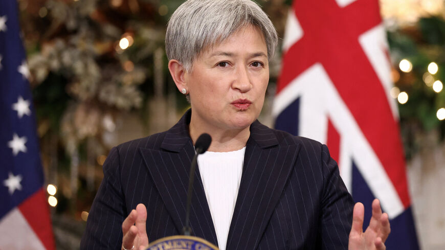 FILE PHOTO: Australian Foreign Minister Penny Wong speaks during the Australia-United States Ministerial Consultations (AUSMIN) at the State Department in Washington, D.C., U.S., December 8, 2025. REUTERS/Kevin Lamarque/File Photo