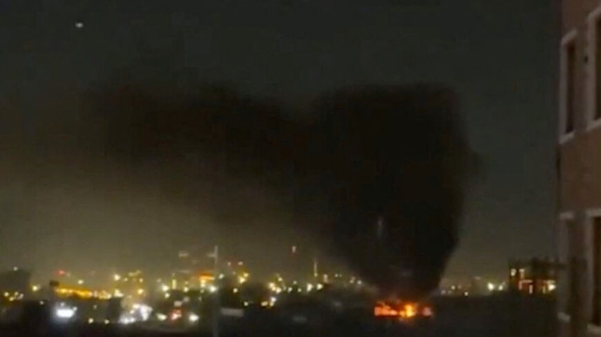 Smoke and flames rise following a drone attack on the UAE consulate in Erbil, Iraq in this screengrab obtained from social media March 9, 2026. SOCIAL MEDIA/via REUTERS