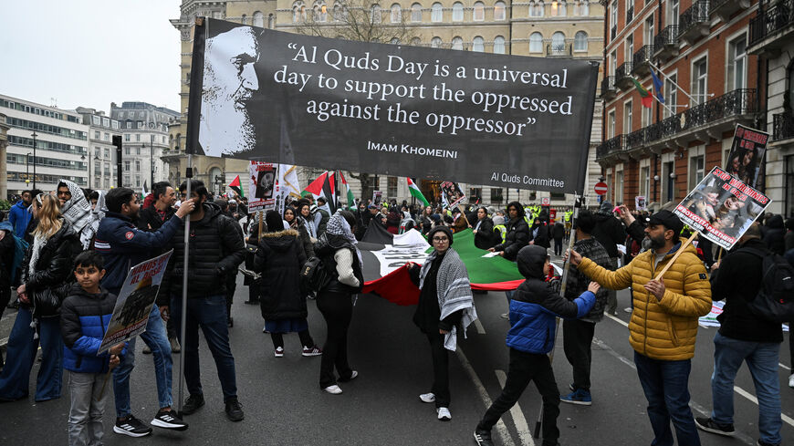 FILE PHOTO: People attend the annual al-Quds Day (Jerusalem Day) rally in support of the Palestinian people, in London, Britain, March 23, 2025. REUTERS/Jaimi Joy/File Photo