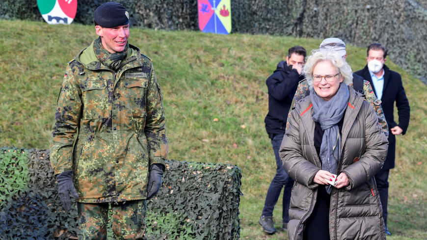 FILE PHOTO: General Christian Freuding welcomes German Defence Minister Christine Lambrecht during her visit at the Munster military base, in Munster, Germany, February 7, 2022. REUTERS/Fabian Bimmer/File Photo